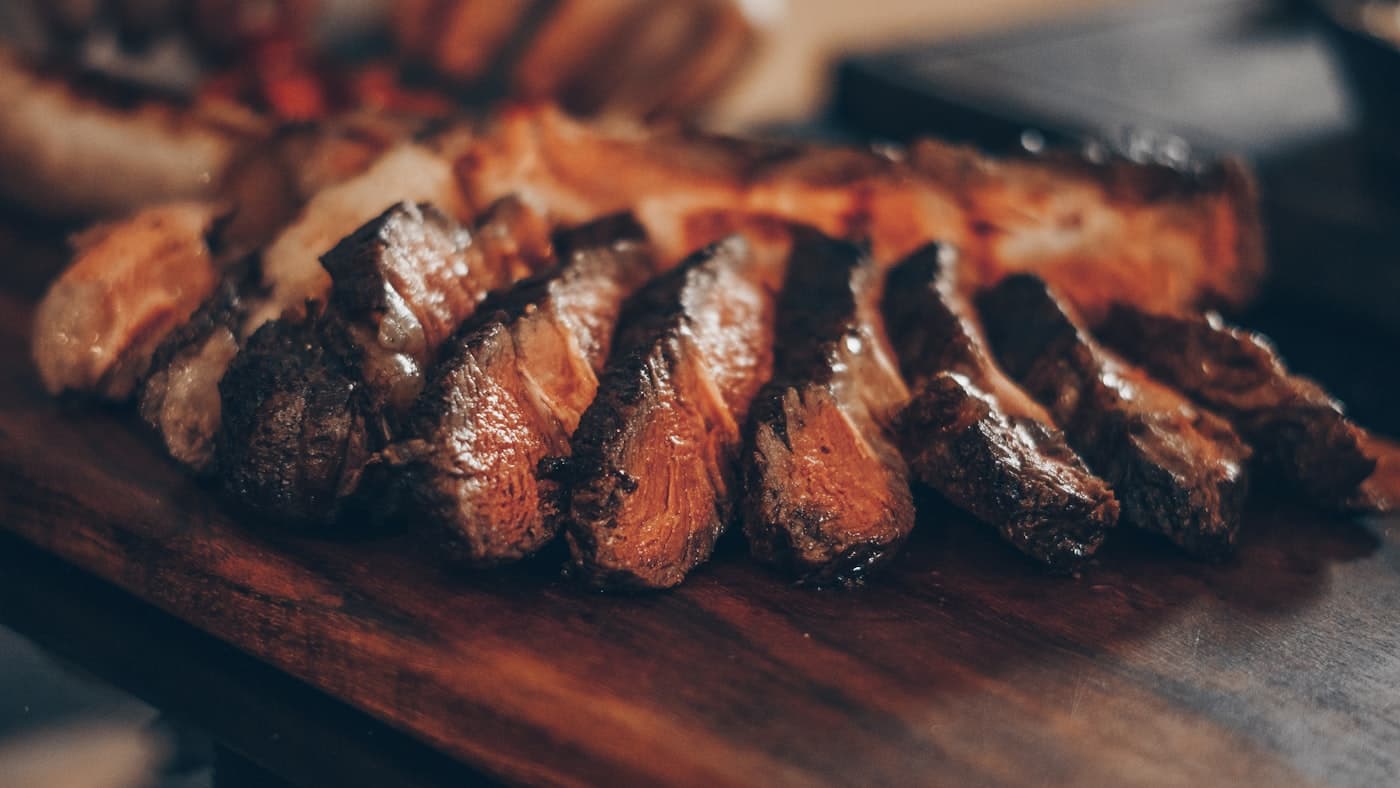 Slow-smoked brisket, sliced